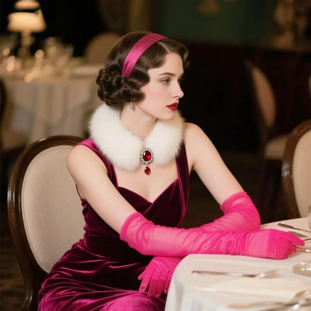 Women's Tulle Hot Pink Long Satin Gloves Evening Elbow Length Party Costumes
